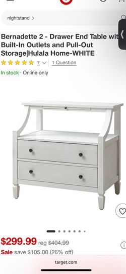 Bernadette 2-Drawer End Table With Built In Outlets -White