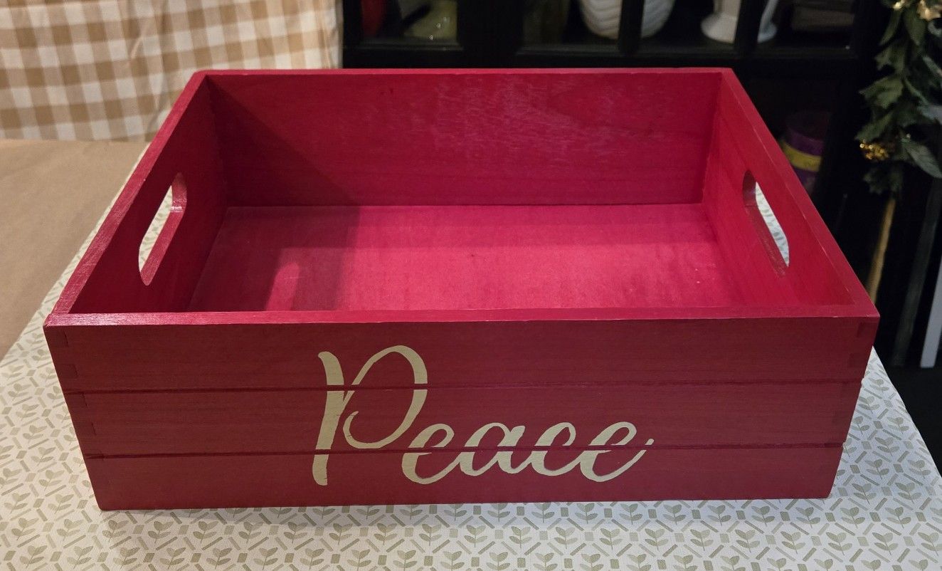 Wooden Red Box With Saying Cutout Handles