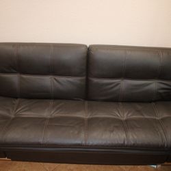 Modern Dark Brown Faux Leather Convertible Futon Sofa Bed