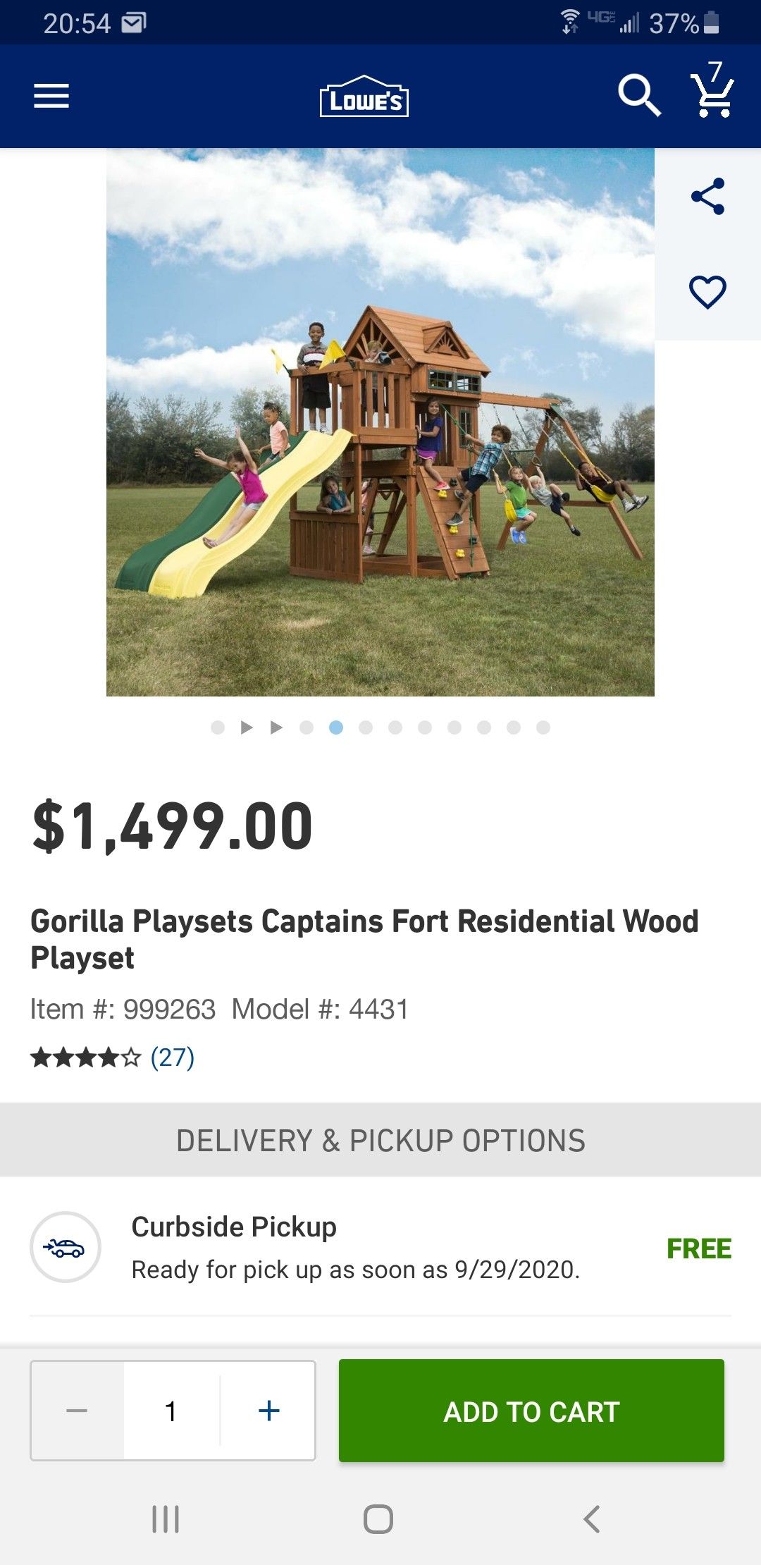 Gorilla playset captains fort residential wood playset for Sale in