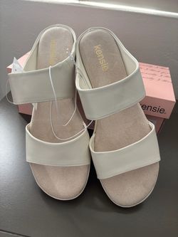 Kensie White Double Strap Slide Sandals