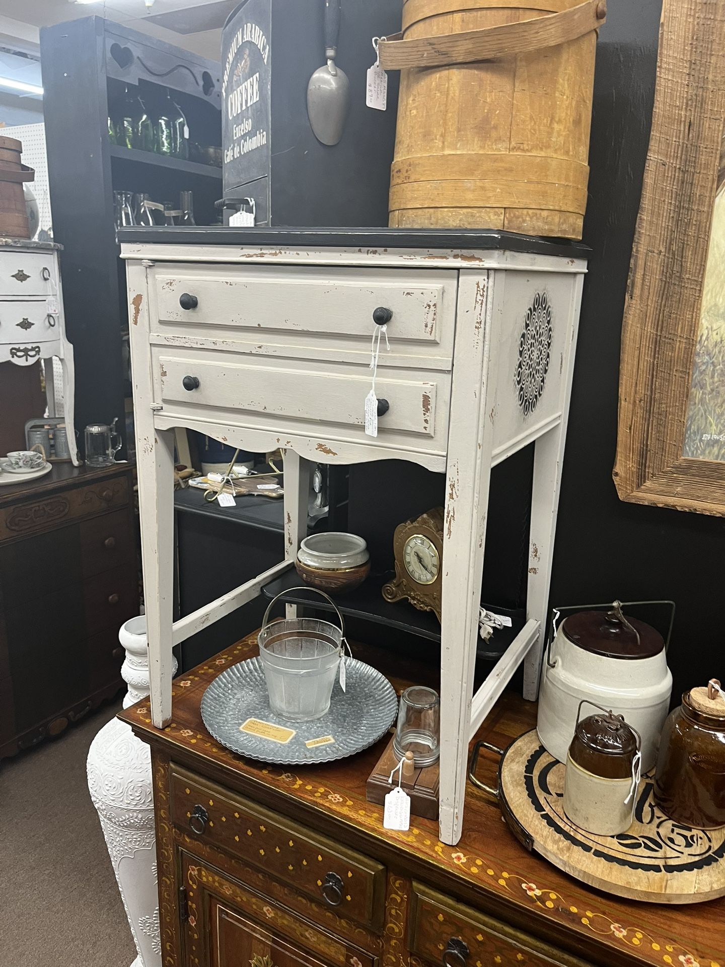 Vintage Painted Sewing Cabinet Side Table
