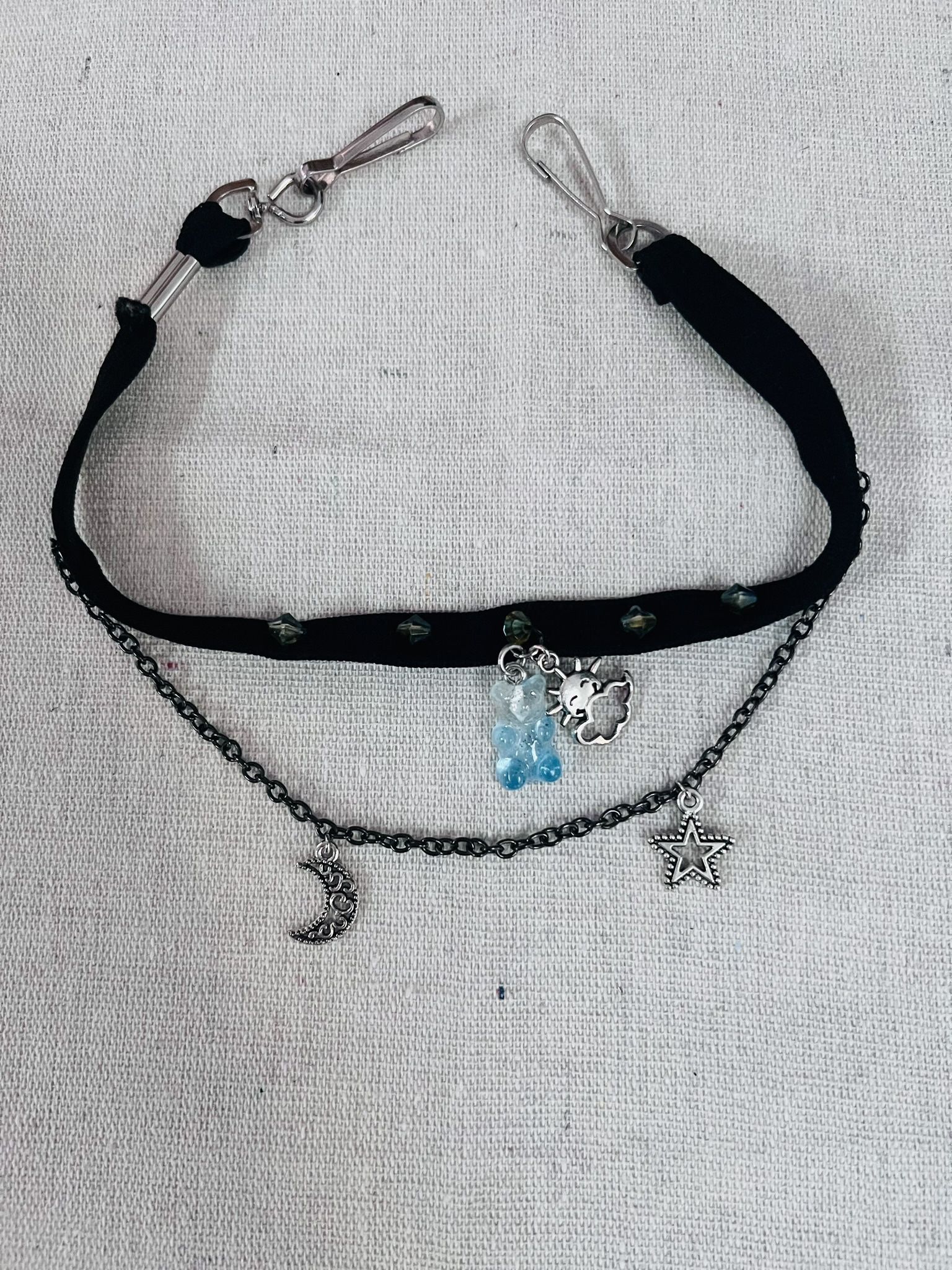 Gothic Playful Baddie Choker With Chain And Gummy Bear Crystal Pendants, Costume Jewelry For Women. Handmade