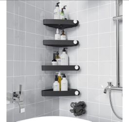 Sotfamily Plastic Shower Caddy Corner (for 90° Only), 4 Pack Adhesive Corner Shower Shelves for Smooth Wall Bathroom Organizers and Storage, Black