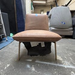 West Elm Modern Leather Accent Chair with Brass Legs