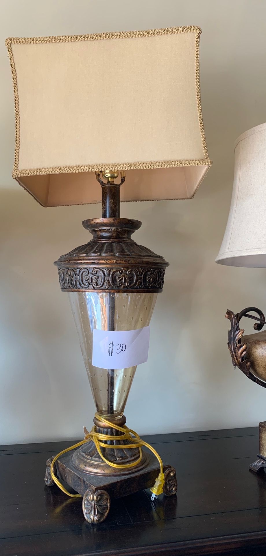 Bronze & glass base lamp