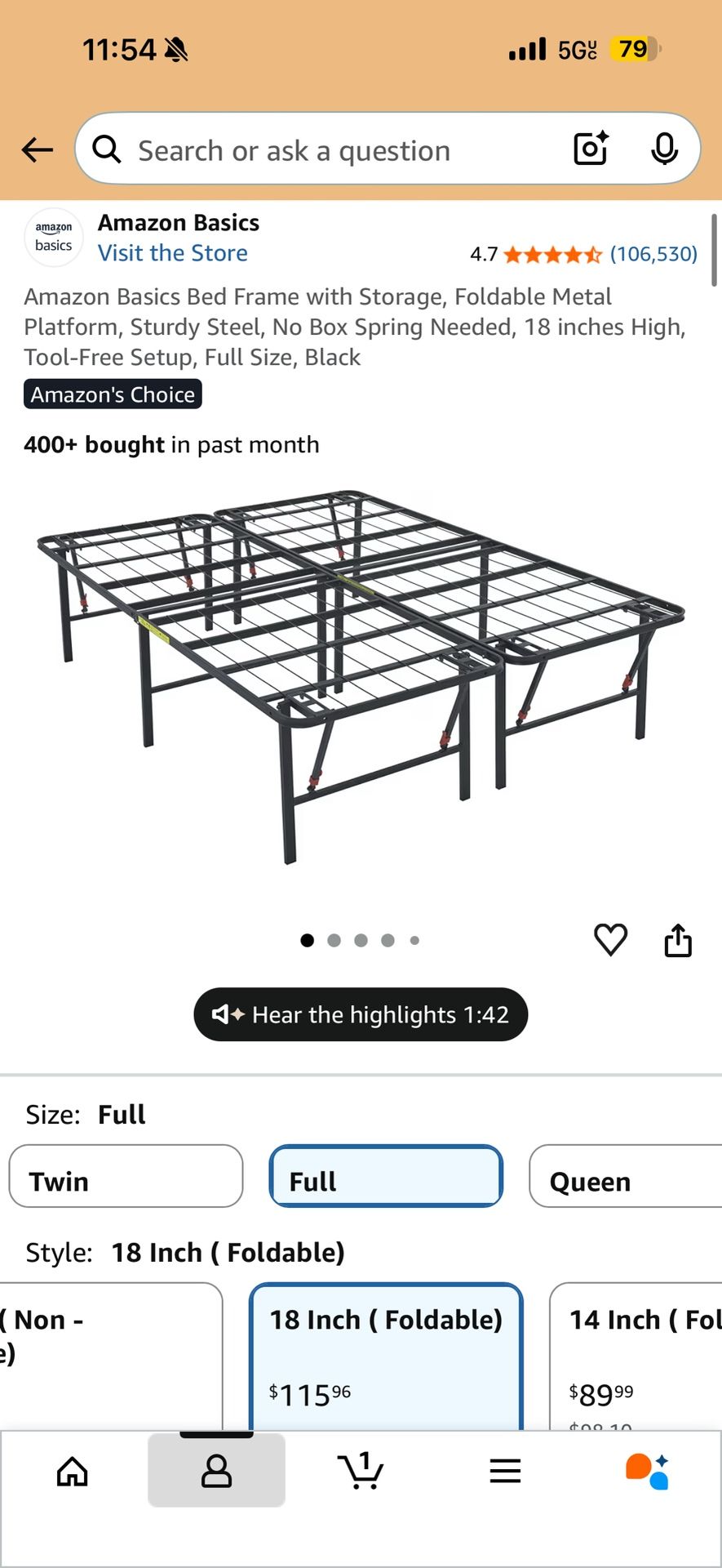 Amazon basics metal platform Full bedframe