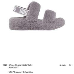 Brand New Never Used Ugg “ Oh Yeah “ Slides In Color Soft Grey 