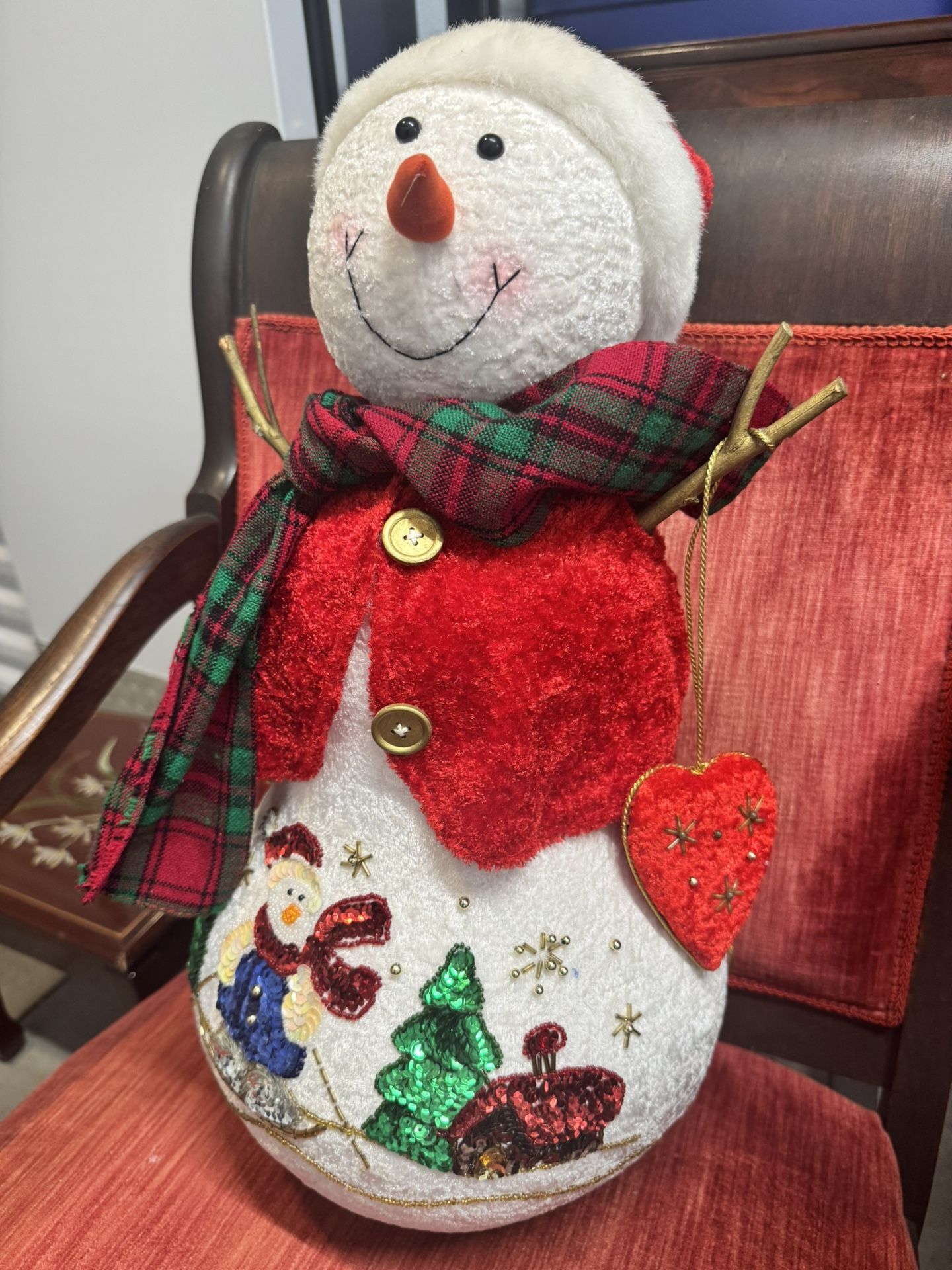 24 In Styrofoam Fancy Snowman. Sequin And Faux Velvet