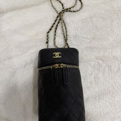 CC Crossbody Phone Case Purse Quilted Black Gold
