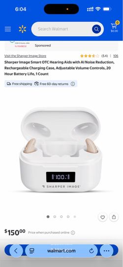 Sharper Image Smart OTC Hearing Aids with AI Noise Reduction, Rechargeable Charging Case, Adjustable Volume Controls, 20 Hour Battery Life,