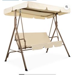 3-Person Outdoor Large Convertible CanopySwing Glider Lounge Chairw/RemovableCushions- Beige