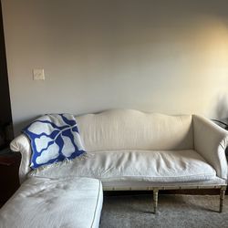 White Antique Style Sofa And Ottoman 