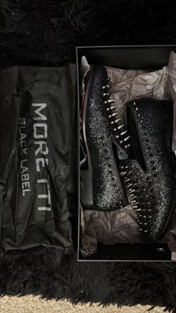 Moretti Black Label Red Bottome loafers with silver spikes Size 7