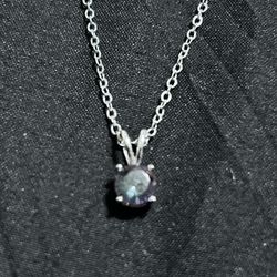 Sterling Silver Necklace Green Sapphire 