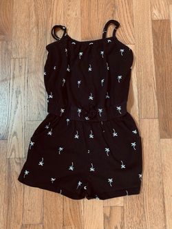 Girls Sz M (8) Black Palm Tree Romper Cat & Jack , Adjustable Straps , Like New