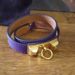 HERMÈS Rivale Double Tour Purple Bracelet Gold Hardware