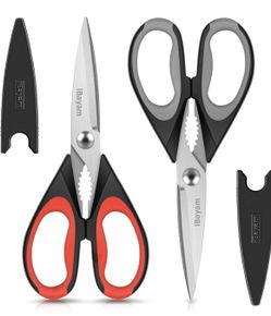 iBayam Kitchen Scissors All Purpose Heavy Duty 2 Pack with Protective Sheath, Stainless Steel Shears Kitchen Utensils Set for Cutting Food Cooking Mea