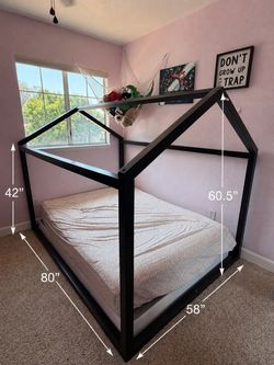 Full size, black wood, canopy bed frame