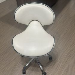 White Adjustable Rolling Stool with Backrest 
