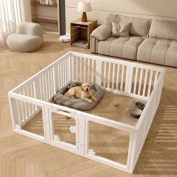 New Dog Playpen, Clear Acrylic Pet Puppy Enclosure Cat Rabbit Play Pen, Foldable Crate with Gate White, 12 Panels