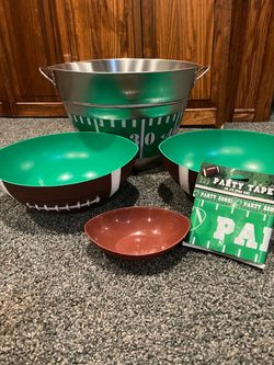 Football Theme Party Set with Tub, Bowls, and Tape