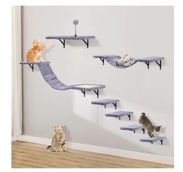 Wall-Mounted Cat Climber Set,Space-Saving Cat Wall Shelves for Large Cats Multi-Level Climbing, Wood Wall Furniture, Perches, Bridge, Hammock, Scratch