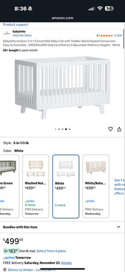 Babyletto Hudson 3-in-1 Convertible Crib to Toddler Bed