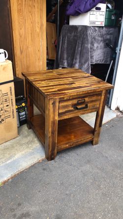 Rustic nightstand solid wood end table storage