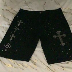 Black cross printed shorts