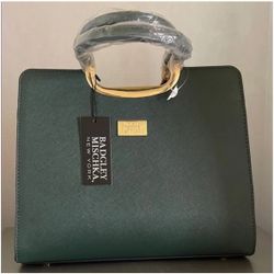 Badgley Mischka Womens Green The Louise Saffiano Double Handles Satchel Bag