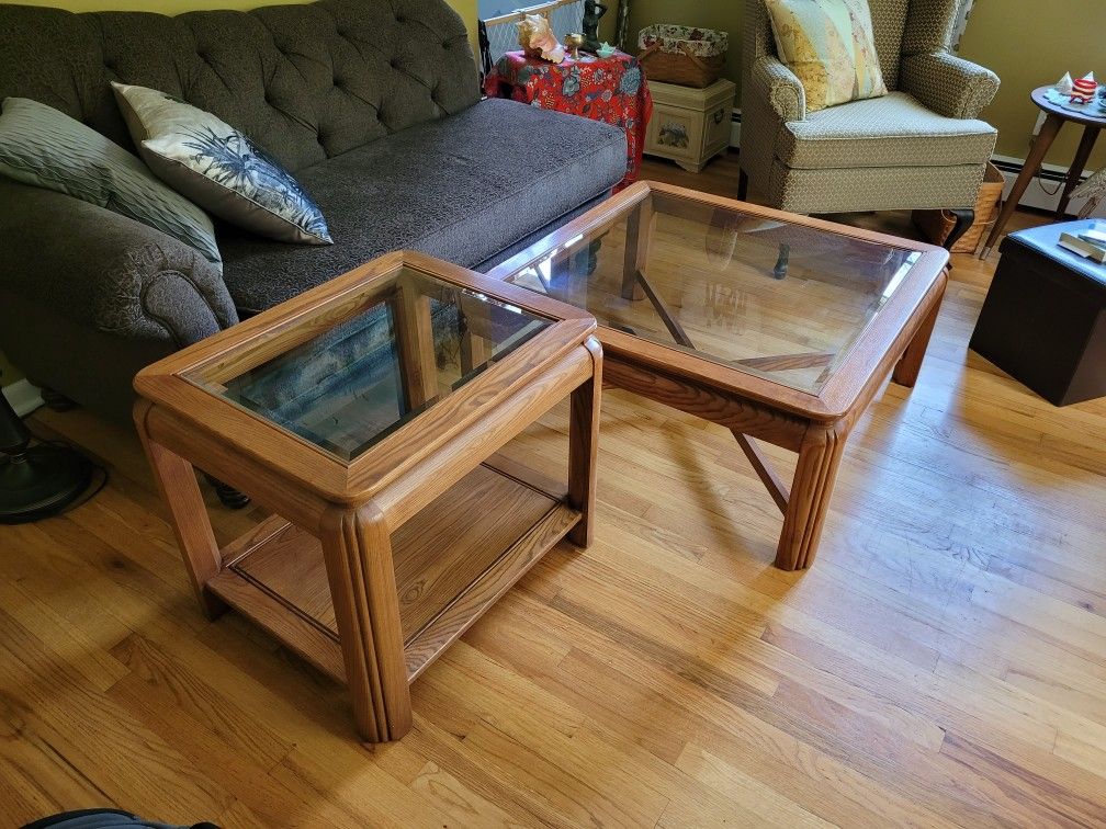 Oak Coffee Table & 2 End Tables