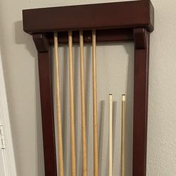 Pool Cues With Wall Holder 