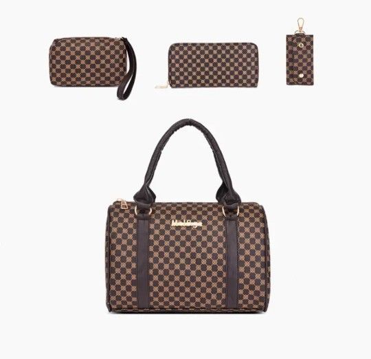 Geometric Pattern Tote Bag Set, Fashion Faux Leather Handbag