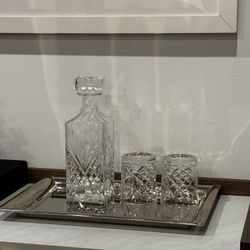 Whiskey Decanter Set with Mirrored Tray