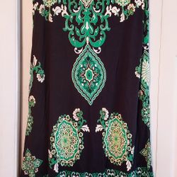 INC International Concept Womens Maxi ALine Skirt Black Green Paisley M Petite 