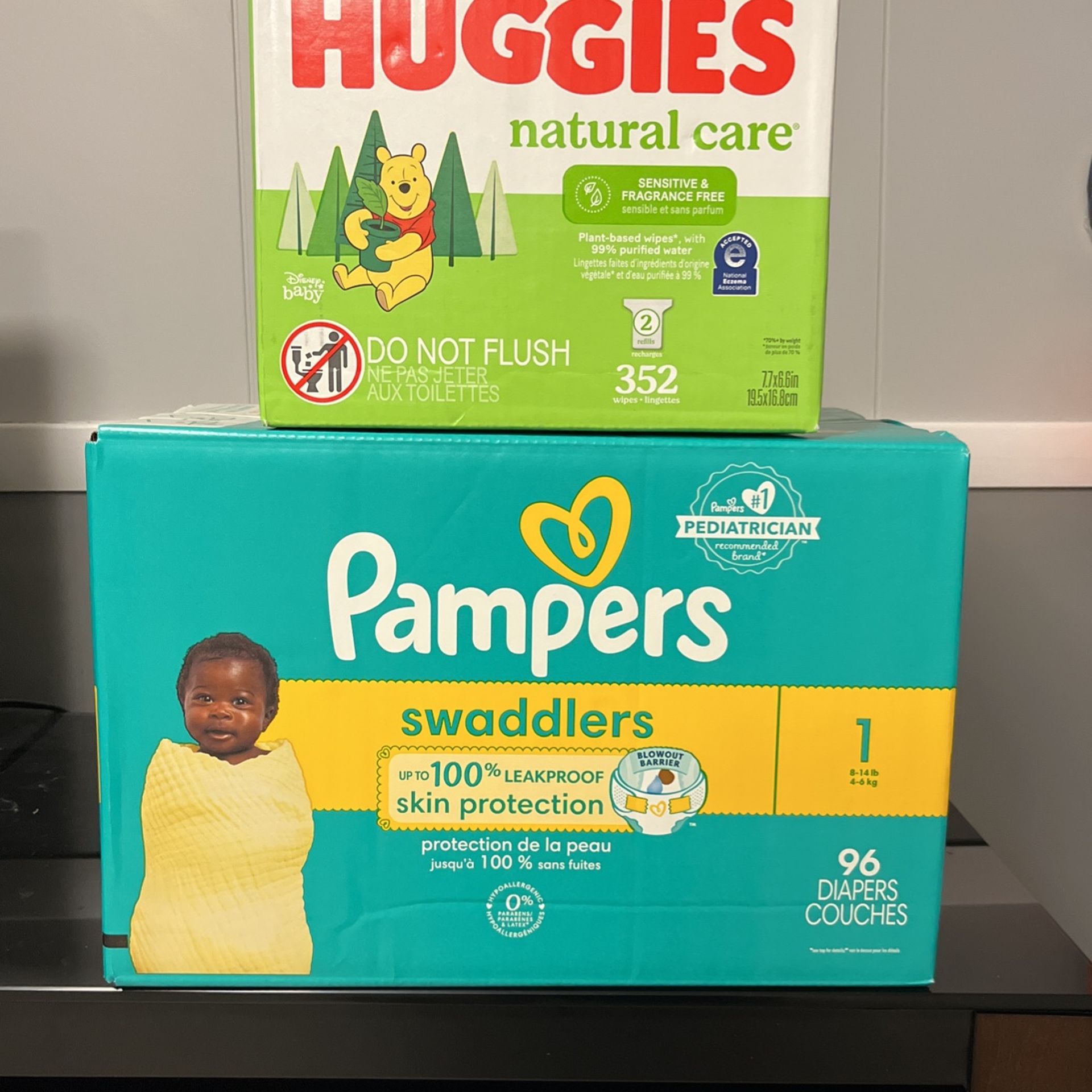 Pampers Size 1 & Huggies Wipes Bundle