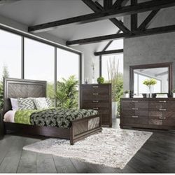 Brand New Espresso 4pc Queen Bedroom Set (Available In California & Eastern King]