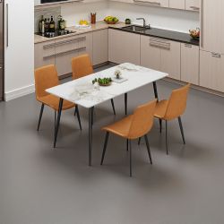 Dining Table with Sintered Stone Tabletop and Metal Legs, 63 Rectangular Modern Kitchen & Dining Room Table