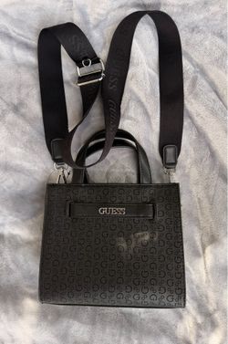 GUESS Black Logo-Embossed Mini Tote Bag with Adjustable Strap