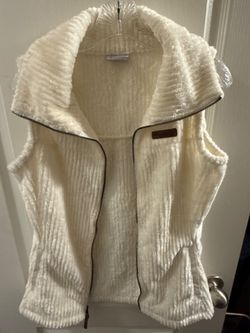 Columbia Cream Ribbed Shaggy Fleece Full Zip Vest Womens Medium