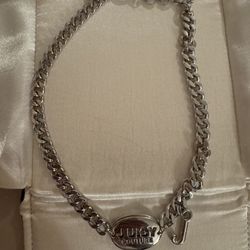 RARE Juicy Couture Vintage Logo Double Sided Silver Necklace New Y2K