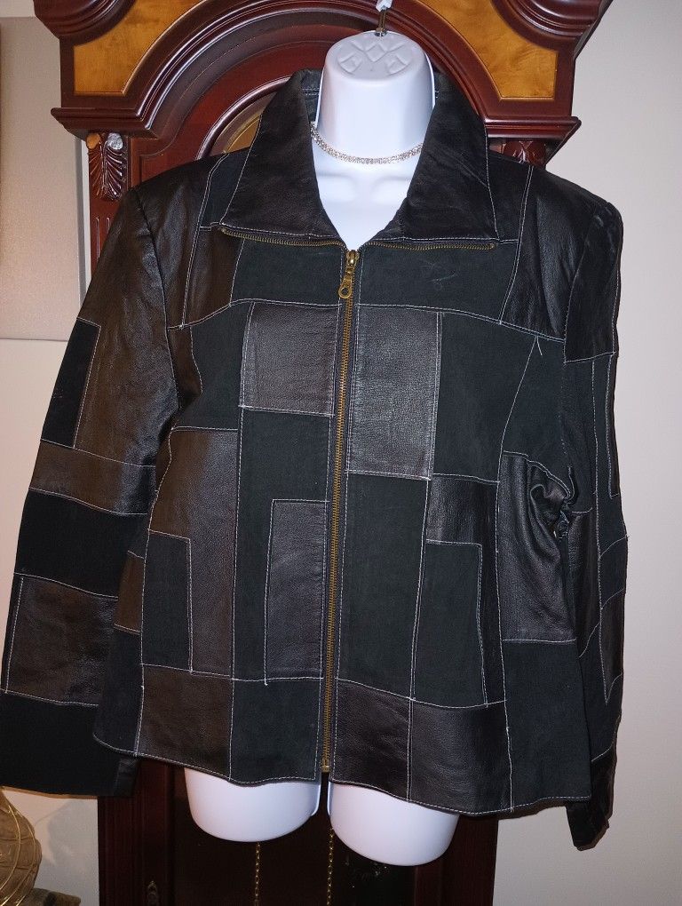 Black Real Suede and Leather Patch Work Jacket