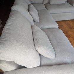 Alana Linen Grey White Fabric 5 Piece 126" Modular L-Shaped Sectional