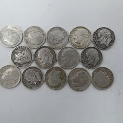 Lot Of 14 Pre-1965 Roosevelt Dimes 90% Silver US Coins Bullion Junk Silver