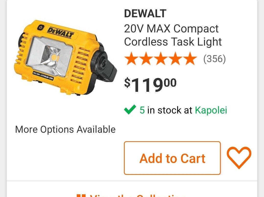 Brand New Dewalt 20volt/12vlt Task Light. $100