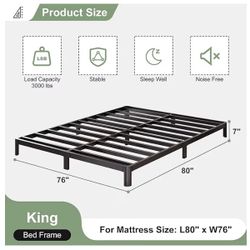 Low Profile, 7” Tall King Bed Frame