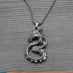 Unisex Dragon Pendant With Chain Necklace