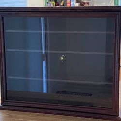 Solid Wood Frame Shot Glass Display 3-Shelf Cabinet with Glass Door