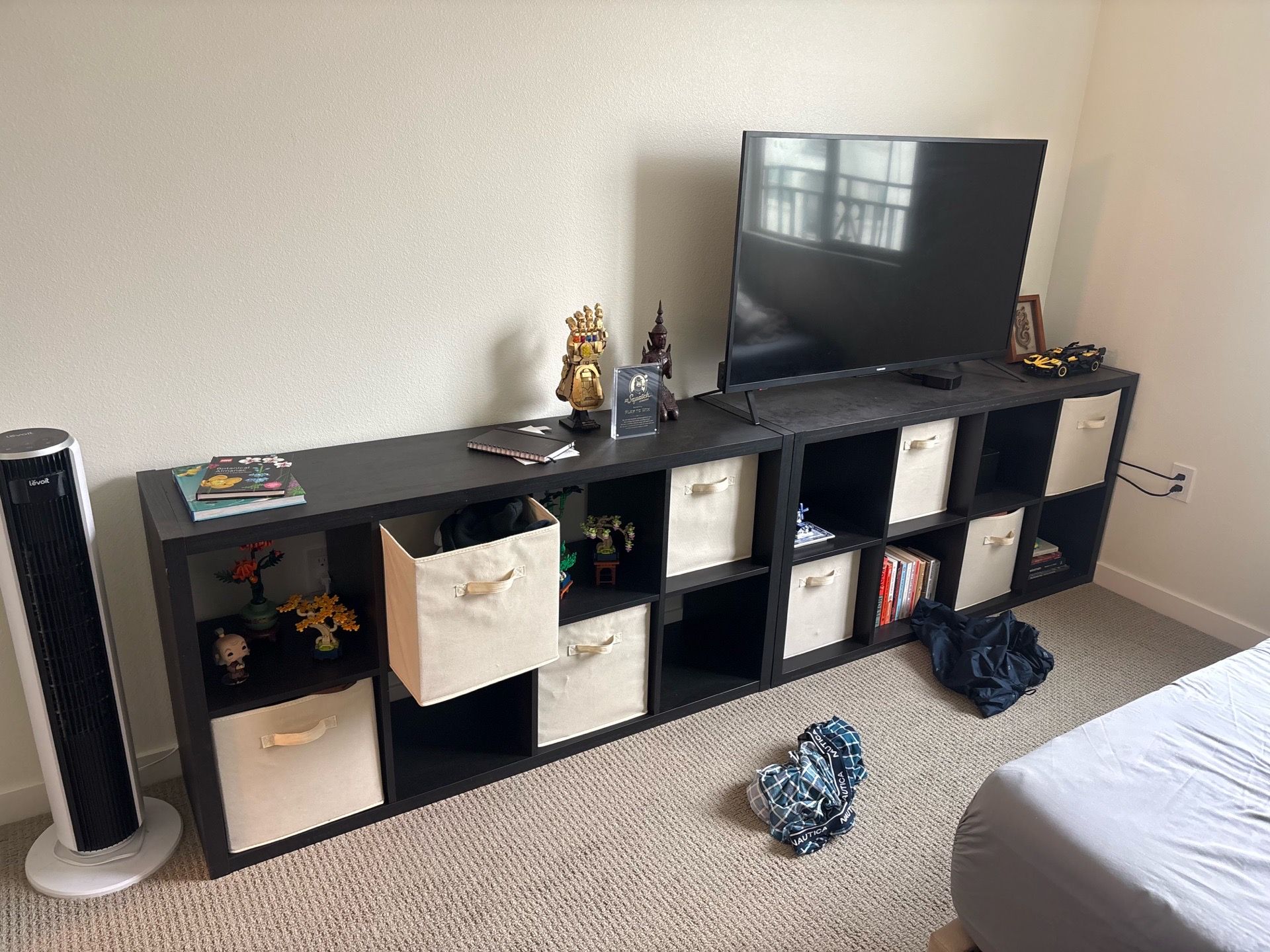 Black IKEA book shelves/tv stands (set of 3)